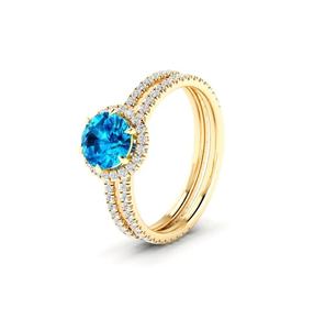 Anillo Redondo de Plata de Ley 925 con Topacio Azul Suizo Natural, Engaste de Puntas, Diseño Único Hecho a Mano, Venta al por Mayor de Joyería Fina - Product Image 3