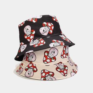 Unisex Bucket <b>Hat</b> Cartoon Mushroom Print <b>Light</b> Blue Casual Spring Summer 56-58CM Polyester Canvas - Product Image 5