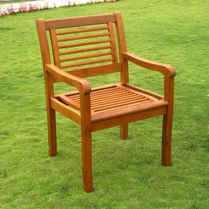 Modern Outdoor <b>Teak</b> Wood Arm <b>Chair</b> with Durable Slatted Design for Garden Patio and Resort Furniture - Product Image 1