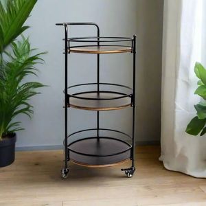 Carrito de Servicio Metálico de Diseño con Elegante Construcción de Acero con Recubrimiento en Polvo y Estantes de Almacenamiento Multiusos - Product Image 1