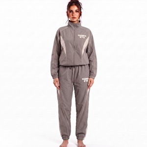 Latest Design Nylon Polyester Tracksuit For Women Stand Collar Full Zip Jacket And Jogger Pant Windbreaker Solid Color Two Piece - Product Image 1
