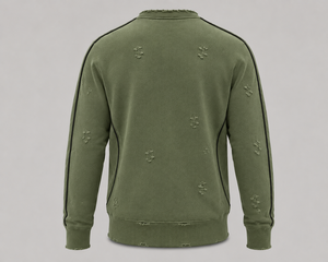 เสื้อสเวตเตอร์คอกลมสีเขียวมะกอกสำหรับผู้ชาย Warpro ทรงปกติ ผ้าฝ้ายถัก สวมใส่สบายๆ ในฤดูใบไม้ร่วง ดีไซน์แบบทำเก่า - Product Image 5