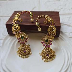 18K Gold Plated Star Drop Ear Cuffs with Rhinestones and Pearl for Party - Product Image 4