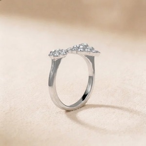 Bague ouverte à double grappe florale en or blanc 9K avec diamant de laboratoire taille ronde 1,25 carat pour femme, bijoux fins personnalisés - Product Image 3