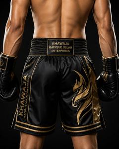 Khawaja Rafique Ullah Enterprises Boxing <b>Shorts</b> <b>Men</b> Blue <b>White</b> Sublimation Print Breathable Regular Fit Martial Arts - Product Image 2