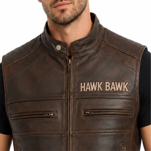 Custom Men's Leather <b>Vest</b> Vintage Leather Fabric Comfort Fit Custom Made Durable Design Motorcycle <b>Vest</b> Full Front Zipper <b>Vest</b> - Product Image 5