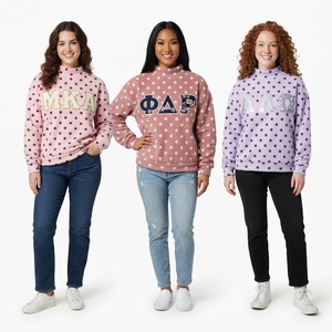 Sweat-shirt décontracté pour femme en polaire à pois avec applique brodée décorative, motif floral, col montant, chaud et doux - Product Image 1