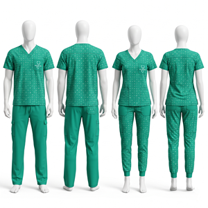 Ensemble de blouses médicales unisexe en tissu Dobby 170 GSM de qualité supérieure, polyester et élasthanne, imprimé vert lime, avec logo personnalisé sérigraphié, uniforme OEM - Product Image 5