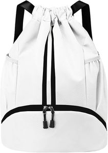White 600D <b>Drawstring</b> <b>Backpack</b> with Zippered Pocket 18.5x12.5x5.9 Inches for Sports Gear and Daily Use - Product Image 2