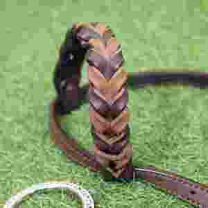 Western Headstall Breast Collar Set: Hand-<b>Tooled</b> Leather, <b>Engraved</b> Rings, Braided Fringe Detail - Product Image 5