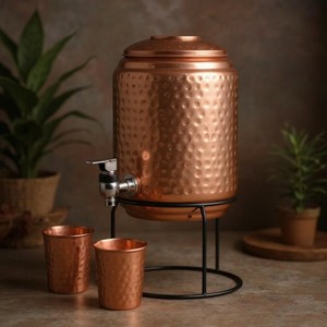 Distributeur d'eau en cuivre de qualité exceptionnelle avec couvercle, grande capacité, style vintage, ensemble de vaisselle pour la maison - Product Image 5