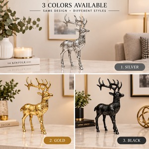 Décoration de table de Noël en métal argenté, renne, sculpture d'accent animalier, thème hivernal, design traditionnel - Product Image 4
