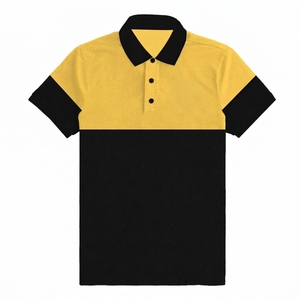 Polo tricoté personnalisé de haute qualité pour homme, à blocs de couleur, manches courtes, décontracté, design uni, noir et jaune, faible MOQ OEM - Product Image 5