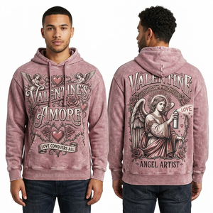 เสื้อฮู้ดลายกราฟิก Chained Heart สีดำฟอกย้อมสไตล์สตรีทแวร์สำหรับผู้ชาย พิมพ์ลายโครเมี่ยมแบบกำหนดเอง เนื้อผ้าฟลีซหนานุ่ม - Product Image 6