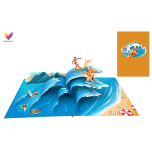 Wholesale 3D Pop Up <b>Card</b> Summer Beach Surfing Design Theme Custom Holiday Summer 3D Greeting <b>Card</b> Offset Printing Luxury <b>Card</b> - Product Image 1