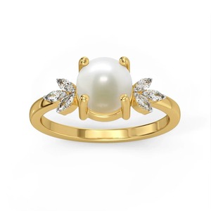 Anillo de Oro Amarillo de 14K con Perla y Diamantes de 0.13CT, Corte Marquesa, Diseño Floral, Joyería Fina, Personalizable OEM, Venta al Por Mayor - Product Image 5