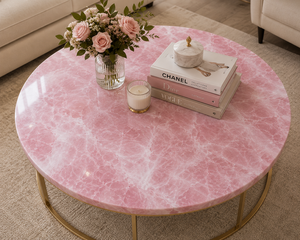 Table basse Art Déco de luxe en quartz rose, agate rose, cristal naturel, écologique, plateau en pierre personnalisé Diwali - Product Image 2