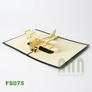 FS075 ANN HANDICRAFT Handmade 3D Pop-up Bi-Plane Greeting Card Die Cut <b>Paper</b> Craft <b>Red</b> Custom Design Rectangle Shape Friendship - Product Image 6