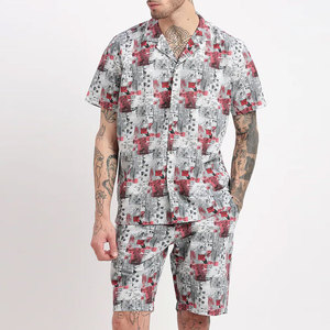Conjunto de camiseta de manga corta y pantalones cortos de verano para hombre, ropa informal de calle, transpirable, tejido de rizo, 100% algodón, de secado rápido, con transferencia de calor. - Product Image 1