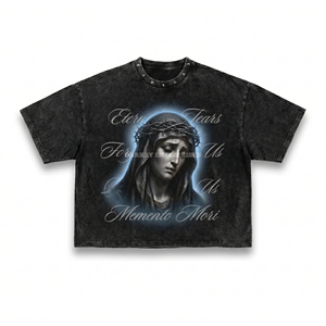 Ensemble de t-shirts gothiques pour hommes, imprimé couronne d'épines noire de Jésus, col rond, design Memento Mori, style streetwear d'été - Product Image 3