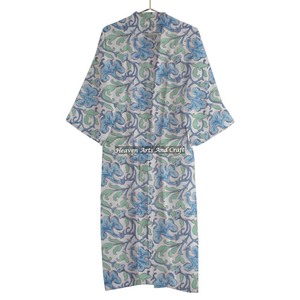 Kimono estampado a mano de algodón indio con estampado Floral informal hasta la rodilla, bata de dama de honor, albornoz para verano - Product Image 2