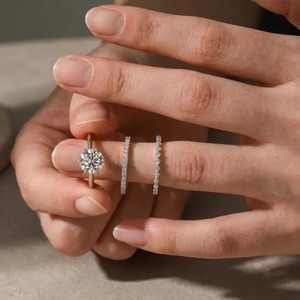 925 <b>Sterling</b> <b>Silver</b> Gold Plated Moissanite 2Ct Round D VVS Solitaire Bridal <b>Ring</b> <b>Set</b> Engagement & Wedding Bands For Women's. - Product Image 3