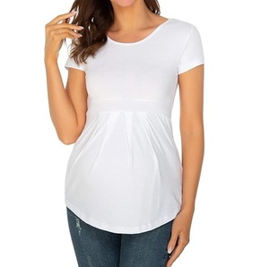 Breathable Latest Design 2026 Blank White Color Short Sleeves Cotton Made Maternity TShirt Nursing Women Feeding Dress Wholesale - Product Image 3