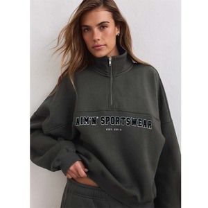 High Quality Terry Heavyweight Cotton Fleece Full <b>Zip</b> Gym Sports Cropped Hoodie Women's Sweatshirt <b>Front</b> Printed Custom Design - Product Image 4
