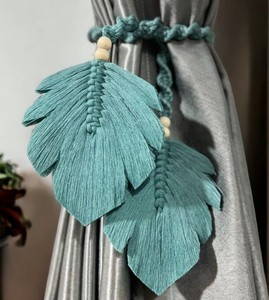 Boho Macrame Leaf Curtain <b>Tie</b> <b>Backs</b>: Handmade Cotton Window Holdback - Product Image 1