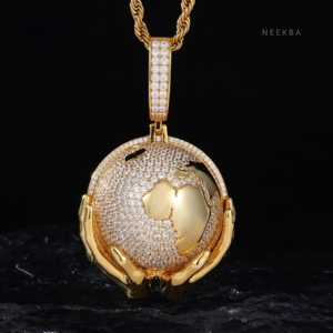 จี้รูปลูกโลกในมือ-925จี้เพชรโมอิสเงินแท้ชุดจี้ฮิปฮอป D สี VVS Moissanite - Product Image 6