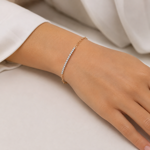 925 Sterling <b>Silver</b> Diamond Tennis <b>Chain</b> Bracelet for Women High Polish Two Tone Party Wedding Daily Wear Jewelry - Product Image 1
