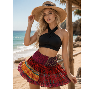 Mini-jupe bohème vintage en soie pour femme, taille haute, mode estivale, vente en gros, achetez directement du fournisseur à bas prix - Product Image 1