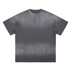 230g Pigment-dyed Distressed Finish Men's T-shirt <b>Dropped</b> Shoulders Cotton Washed Short Sleeve T-shirt for Men - Product Image 1