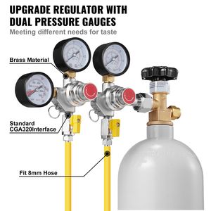 Regolatore di Pressione CO2 per Impieghi Gravosi con Triplo Manometro 0-60 PSI, Sistema Gas Propano, Valvola di Non Ritorno per Birra alla Spina - Product Image 5
