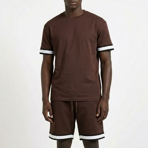 Men's Solid Brown Crew Neck T Shirt And Shorts <b>Set</b> Casual <b>Knitted</b> Summer Outfit With Matching Shorts For Everyday Wear - Product Image 4
