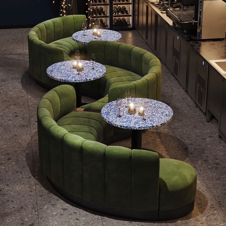 Custom modern light luxury restaurant furniture set high back green curved half circle restaurant sofa lounge booths seating