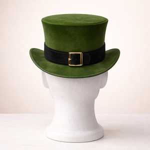 Premium Quality Custom Handmade Unisex Green Leather <b>Top</b> Hat With Buckle Band St Patrick Costume Gift - Product Image 4
