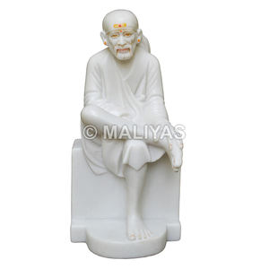 ไสยบาบา พระพุทธรูปสำหรับวัด |   รูปปั้นพระศรีศิริไสบาบาหินอ่อนสีขาวในท่านั่ง สำหรับวัดและบ้าน - MALIYAS - Product Image 1