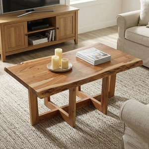 Mesa de Centro de Madera Rústica Hecha a Mano, Diseño Moderno con Borde Natural de Acacia, Muebles para Sala de Estar - Product Image 2