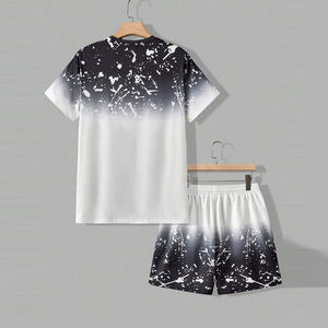 Ensemble de vêtements de sport décontractés pour hommes, nouvelle mode, respirant, polyester/coton, tenue d'été, t-shirts et shorts de course à pied - 2 pièces - Product Image 2