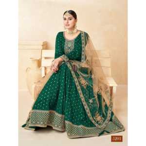 Vestido Anarkali de Diseño Artesanal con Corte en A, Bordado en Organza, Cintura Imperio, para Fiesta, con Falda y Dupatta - Product Image 5