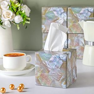 Caja de pañuelos de lujo con incrustaciones de nácar, hecha a mano, decoración para el hogar, Tradebyd - Product Image 1