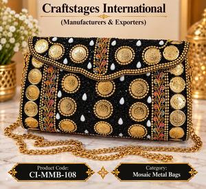Bolso de Mano Tipo Clutch de Lujo con Incrustaciones de Espejo y Piedras, Diseño Mosaico, Correa de Cadena Dorada, Forro de Terciopelo, Hecho a Mano - Product Image 2