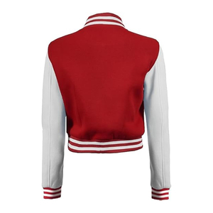 Chaqueta Varsity Corta Personalizada al por Mayor para Mujer, de Cuero Genuino y Lana, con Bordado Universitario, Material de Poliéster, para Otoño - Product Image 2