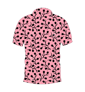 Camisa polo con estampado de enredaderas florales en negro y rosa para hombre, camisa de golf informal de manga corta a la moda de verano - Product Image 5