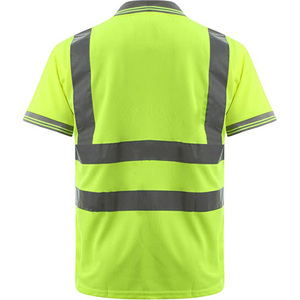 Men's High Visibility Reflective <b>Polo</b> Shirt Short Sleeve <b>Orange</b> Navy Knitted Quick Dry Casual Workwear - Product Image 4