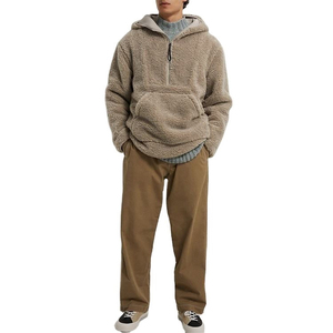 100% High Quality Polar <b>Fleece</b> Hoodie OEM Custom <b>Lined</b> Men's Half Zip Sherpa Shearling Men's Hoodie <b>Jacket</b> - Product Image 2