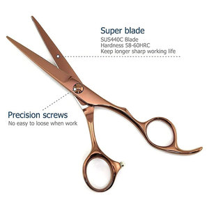 Ciseaux de barbier de qualité japonaise faits à la main, en acier inoxydable 440C, qualité supérieure, ciseaux de barbier à crochet fixe, finition or rose - Product Image 4