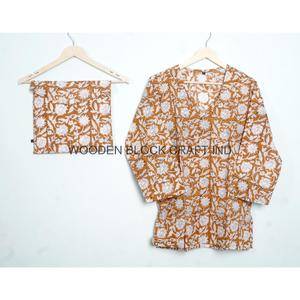 Conjunto de Pijama de Algodón Puro con Estampado Floral Hecho a Mano, Traje de Noche Indio para Mujer, Mercado Mayorista al Mejor Precio - Product Image 4