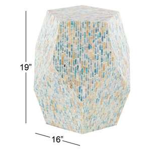 Faceted Geometric Polygon Accent <b>Stools</b> Mother of Pearl Handcrafted Mosaic Small Side <b>Table</b> For Living Room Bedroom Decor Use - Product Image 5